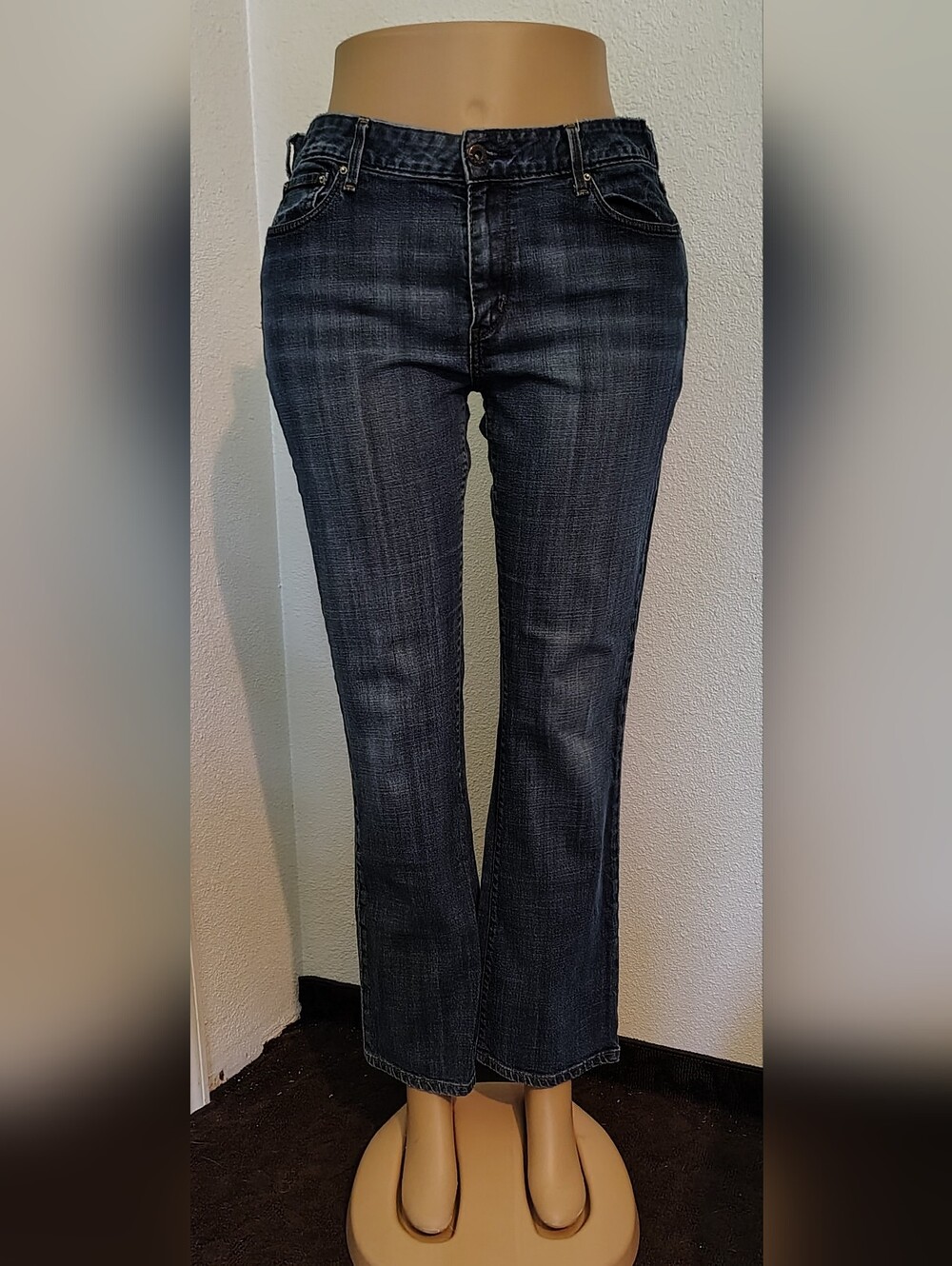 Levi's Dark Blue Bootcut Denim Jeans Women 14R / W32 Red Tab Leather Label